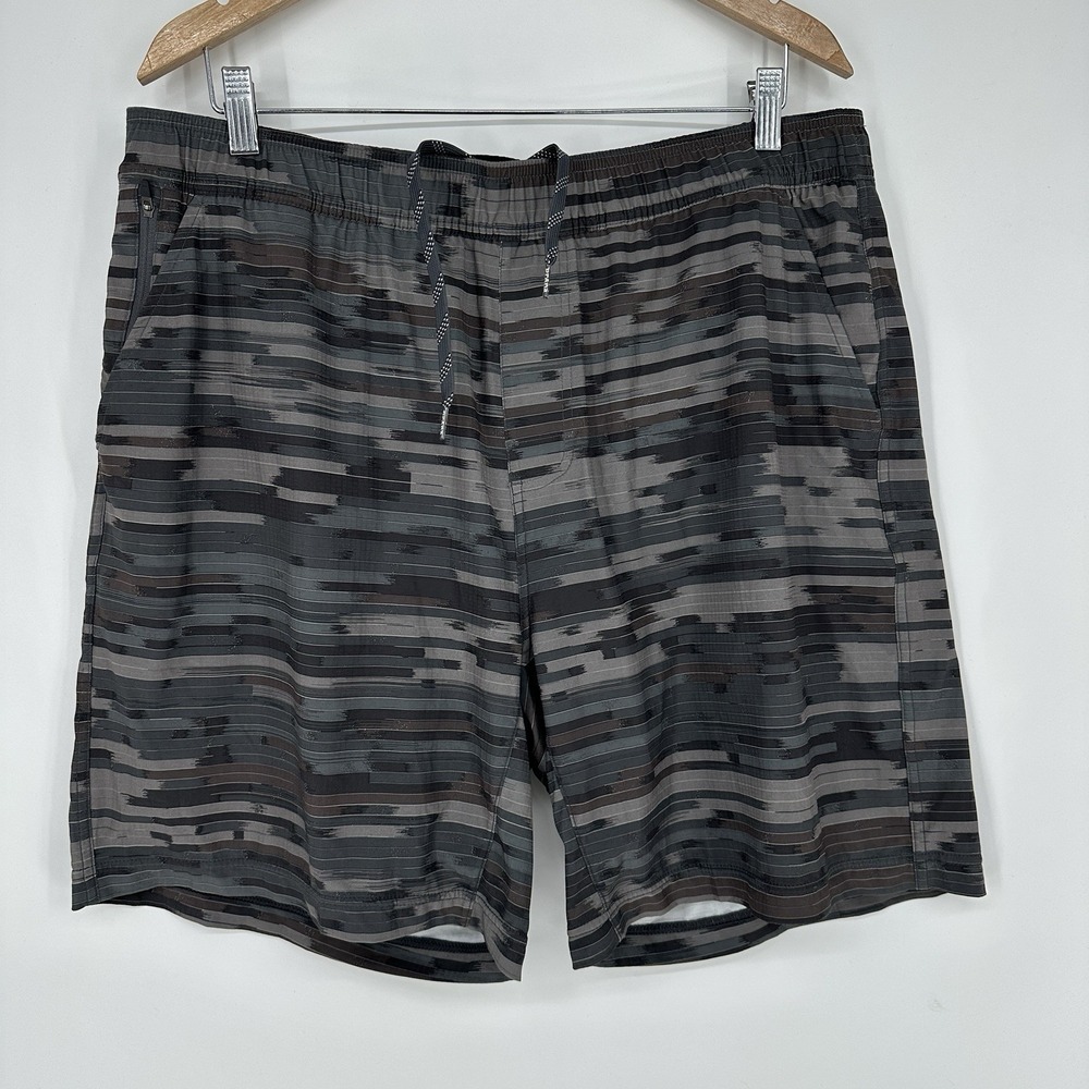 prAna Mens Heiro Lined Shorts charcoal stripe elastic drawstring 2XL Activewear